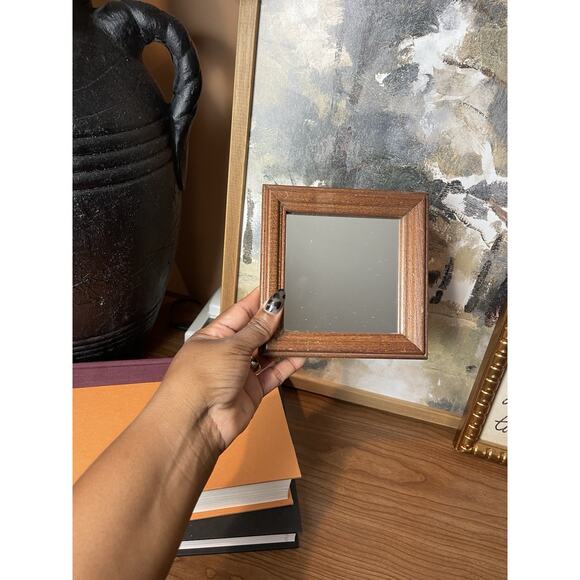 Wood Framed Mini Mirrors Set of 2 Vintage Boho Eclectic Wall Decor - Picture 12 of 14